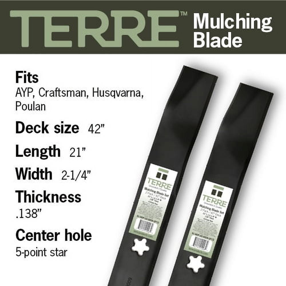Terre Products Mulching Lawn Mower Blades, 42 Inch deck, for Ariens, Craftsman, Husqvarna, Poulan