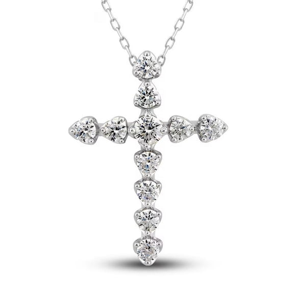 1.00 Ct Charm Cross Pendant Necklace in Natural Diamond for her 14K White Gold With 18 inches chain