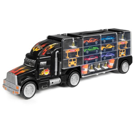 Best Choice Products 29-Piece Kids 2-Sided Transport Car Carrier Semi Truck Toy w/