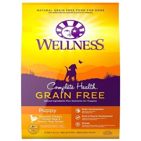 Wellness Complete Health Natural Grain Free Puppy Dry Dog Food, Chicken & Salmon, 12-Pound Bag