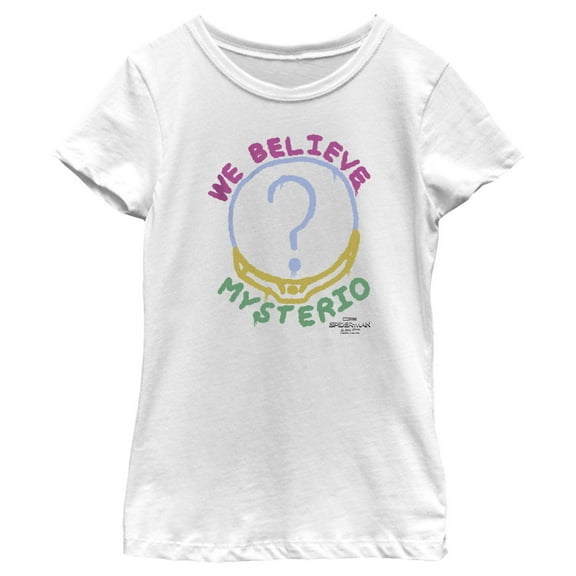 Girl's Marvel Spider-Man: No Way Home We Believe Mysterio  Graphic Tee White Medium