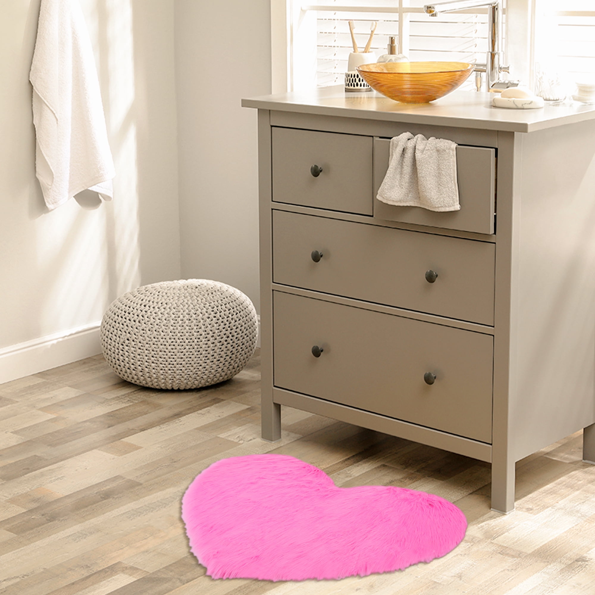 Unique Bargains Heart Shape Soft Absorbent Bath Rugs Pink 16" x 20"