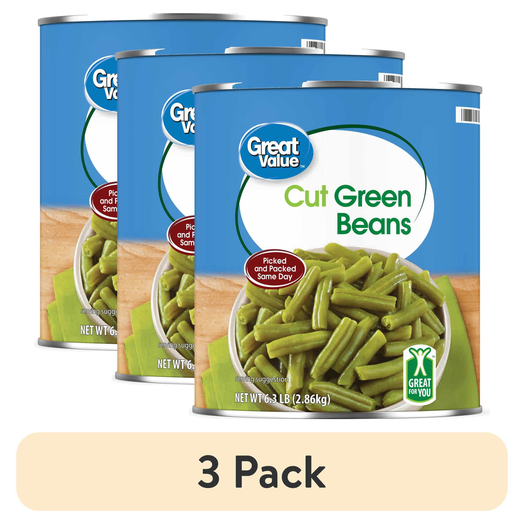 (3 pack) Great Value Cut Green Beans, 101 oz