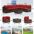 thumbnail image 2 of Kullavik Outdoor Patio Furniture Set 7 Pieces Sectional Rattan Wicker Furniture Sofa Set Patio Conversation Set with Tempered Glass Table and Seat Cushion,Red, 2 of 8