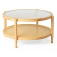 thumbnail image 2 of IVV 2-Tier Round Coffee Table with Tempered Glass Top, Rattan Shelf, and Rubberwood Frame, Ideal for Living Room, Bedroom, Balcony, Patio - 31.5"Dia x 17.3"H, Natural, 2 of 10
