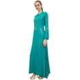 thumbnail image 1 of Bimba Women's Green Rayon Aari Work Puff Sleeve Mandarin Maxi Casual Dress-10, 1 of 4