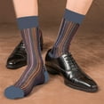 thumbnail image 6 of Huhudde Men's Middle Calf Dress Socks Thin Colorful Striped Design Formal Suit Sheer Silk Socks Hosiery for Business Setting, 6 of 11