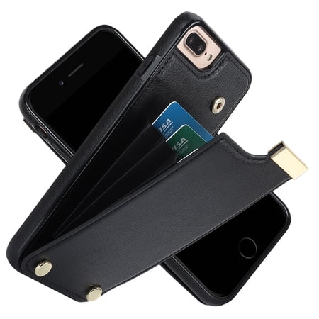 ELEHOLD Leather Wallet Case for iPhone 7 / 8 / SE 2022 & 2020,Premium Leather Material with Organ Card Slots Holders Full Body Protection Shockproof Anti-Fingerprint Purse Case,Black