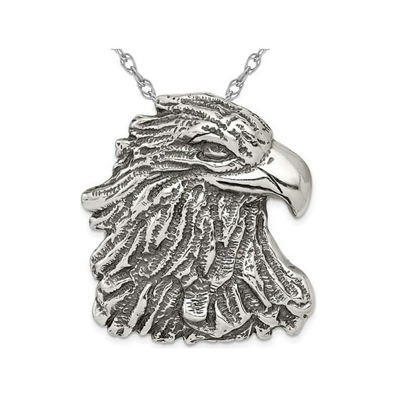 Gem & Harmony Sterling Silver Antiqued Eagle Head Pendant Necklace with Chain for Men