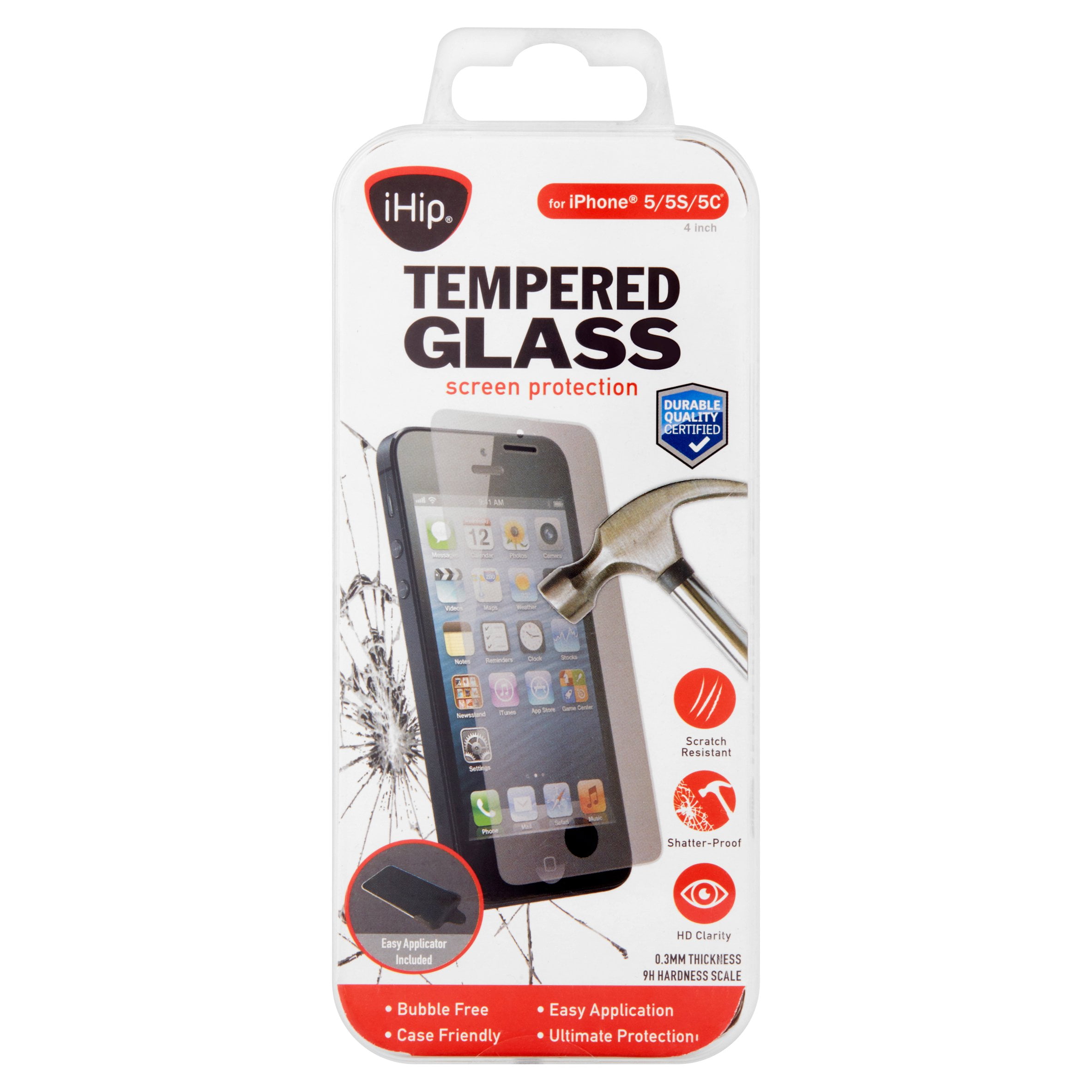 iHip Tempered Glass HD Screen Protector Shatter and Scratch Resistant - iPhone 5/5s/5c