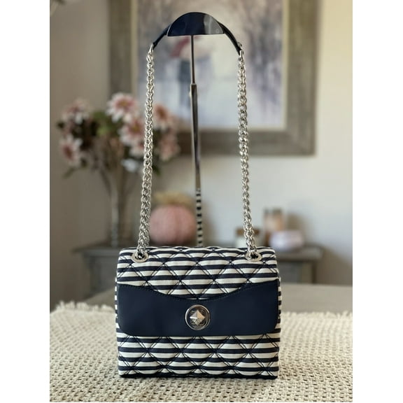 KATE SPADE New York natalia lurex stripe Small flap shoulder bag Nightcap Multi / Silver