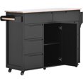 thumbnail image 6 of Kitchen Cart with Rubber Wood Countertop , Kitchen Island has 8 Handle-Free Drawers Including a Flatware Organizer and 5 Wheels for Kitchen Dinning Room, Black, 6 of 11