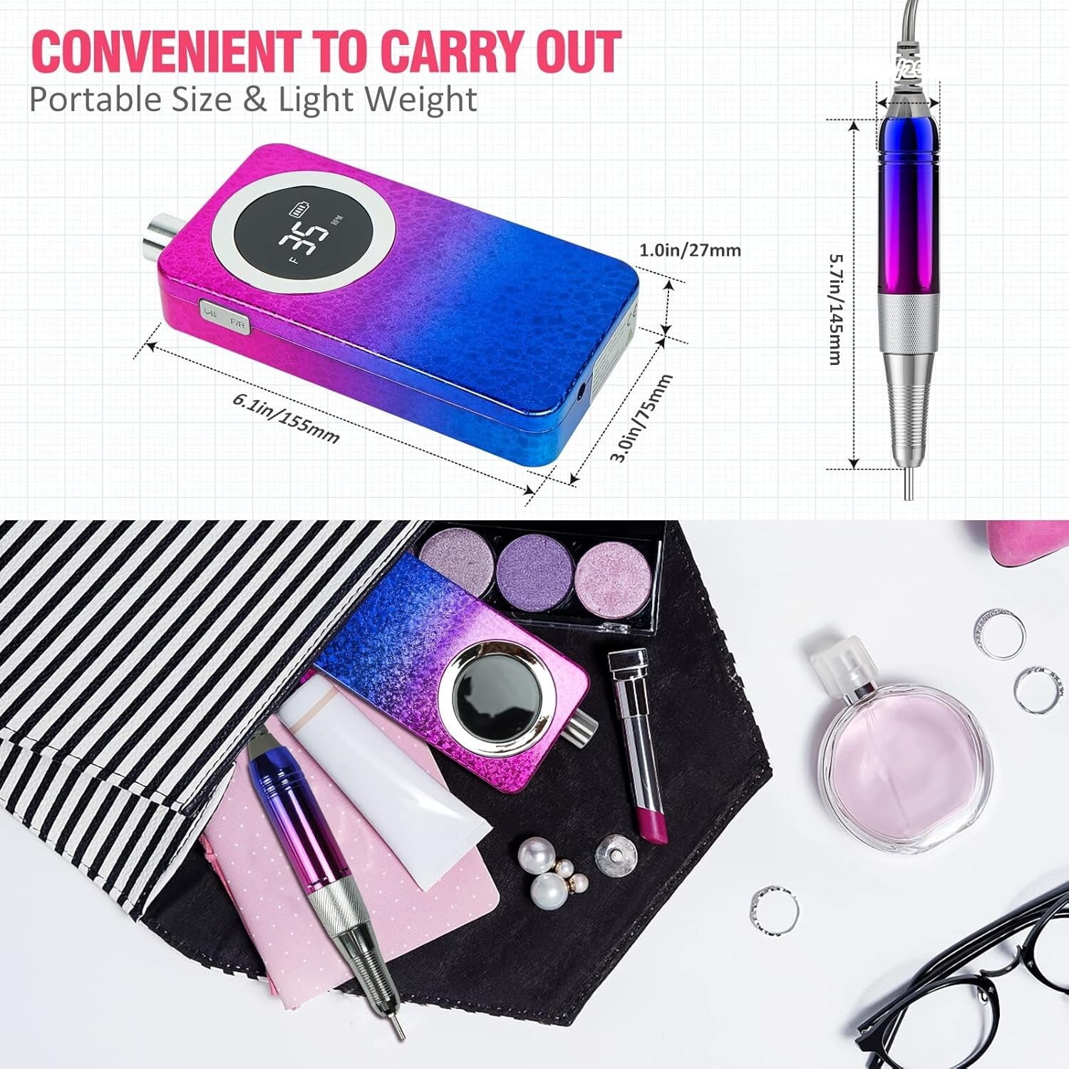 Professional Electric Nail Drill Machine, Gradient Color 35000 RPM Rechargeab...