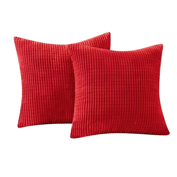 AUQ Pillow Cases Standard Size Decorative Throw Pillow Covers with Stripes 22X22" Solid Color Corduroy Cushion Covers for Bedroom 22X22 in Bright Red Set of 2