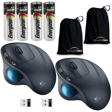 Logitech M570 Wireless Trackball-Double Pack-with A Ultra Soft Travel Sack(2) For Logitech M570 Wireless Mouse + 2 Energizer AA Batteries x 2