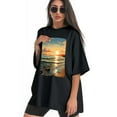 thumbnail image 3 of Plus Size Shirt for Women Oversized Black Tops for Women Short Sleeves Shirt for Women Seaside (12) T Shirt Crewneck Shirt for Women M, 3 of 5