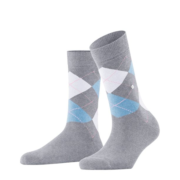 Burlington Calcetines de Mujer - Queen, Calcetines Cortos, Algodón, Diseño de Rombos, Emblema del Logotipo Gris claro/azul claro/blanco
