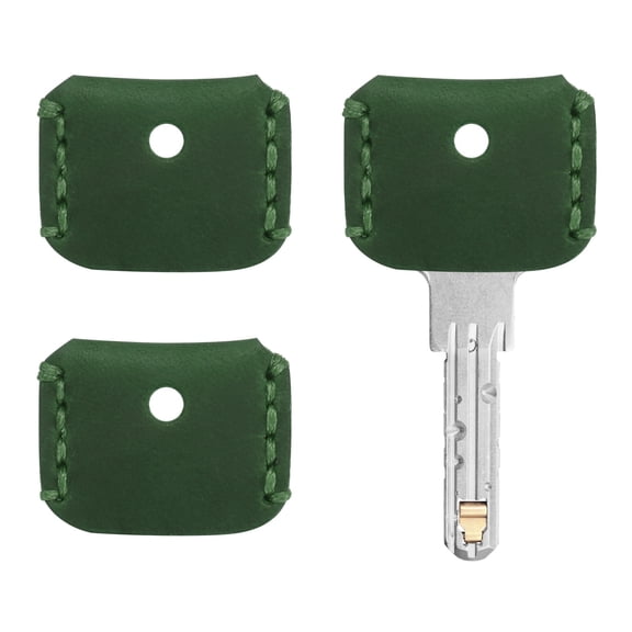 Uxcell Leather Key Covers Caps [3Pcs] - Key Toppers Identifiers Head Sleeves - [Dark Green] Keys Tags Protectors