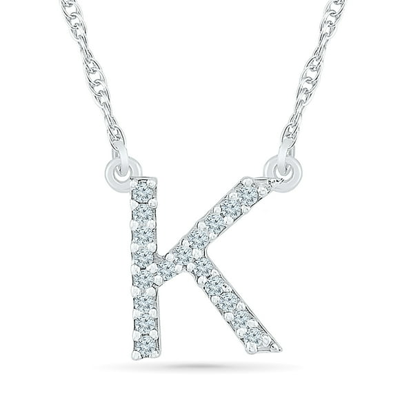 DGOLD Sterling Silver Round White Diamond Initial "K" Alphabet Necklace for women (1/10 cttw)
