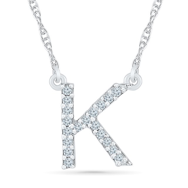 DGOLD Collier Alphabet en Argent Sterling Diamant Rond Blanc Initial "K" pour Femmes (1/10 cttw)