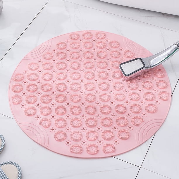 55 x 55 cm, alfombra de baño de masaje redonda rosa claro, alfombra de ducha antideslizante, alfombra de baño, alfombra de ducha lavable a máquina, alfombra de bañera con orificios de drenaje y ventos