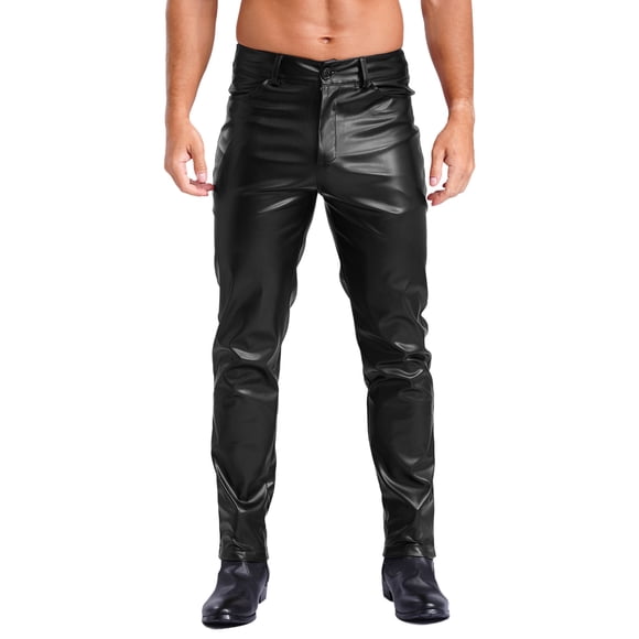 Miutii Men's Leather Pants Slim Fit Trousers Fashion Casual Steampunk Gothic Straight Pants Black 4XL/38