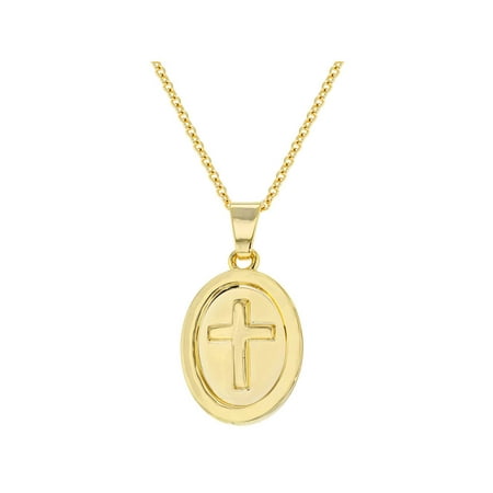 18k Gold Plated Medal Religious Cross Pendant Necklace for Kids 16"
