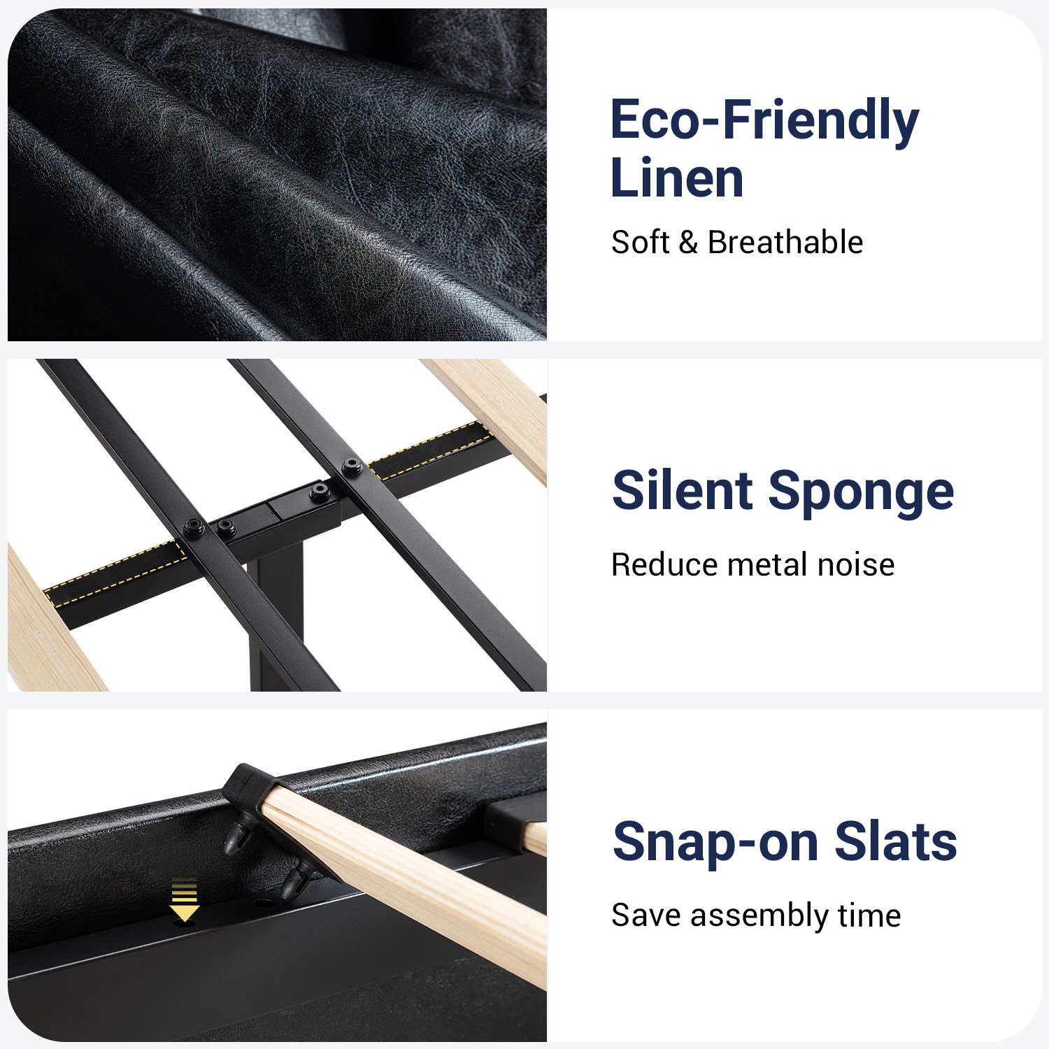 Allewie Full Size Platform Bed Frame with 3 Storage Drawers, Faux Leather Upholstered, Black