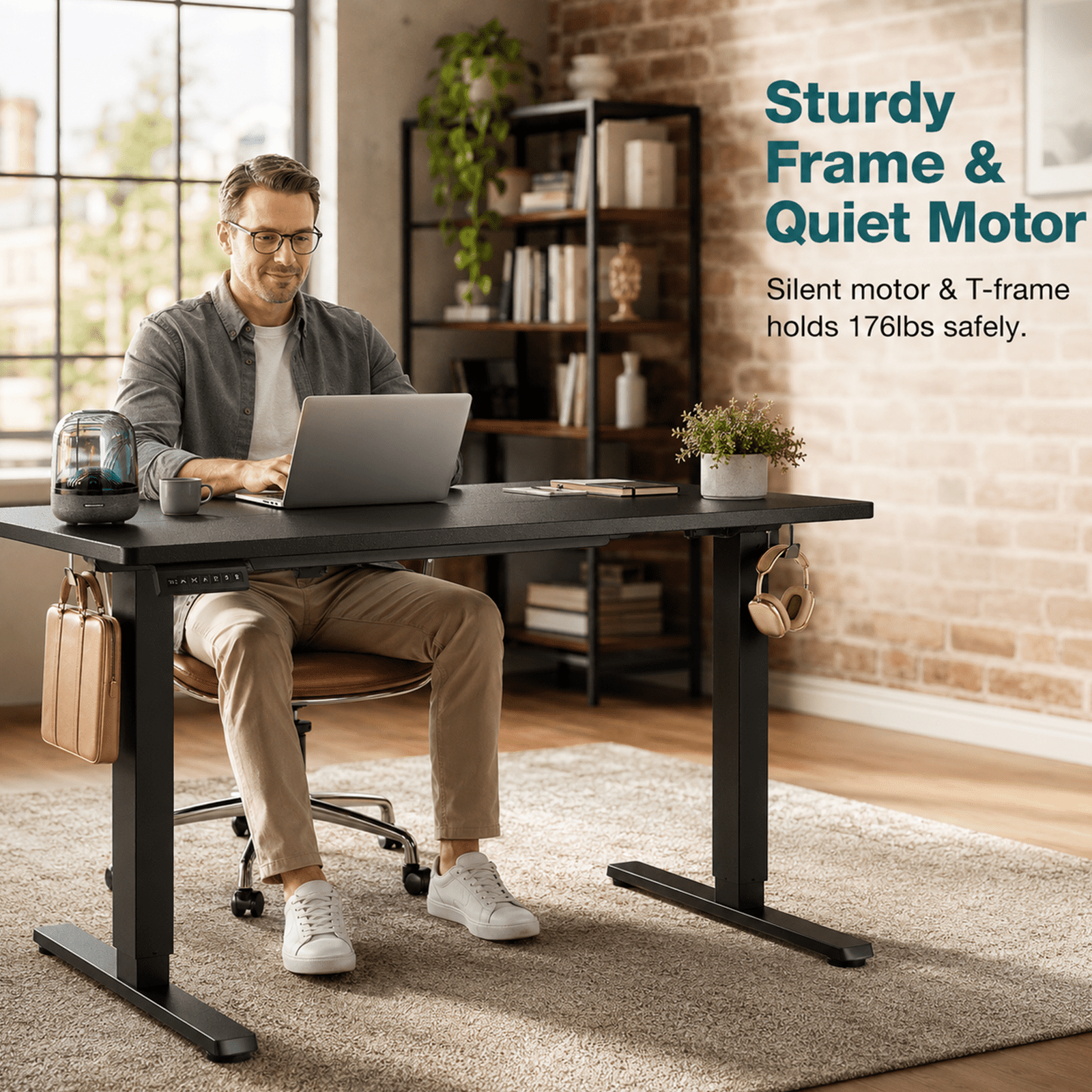 Alvantor Standing Desk, 28.7''- 48'' Height Electric Height Adjustable Home Office Desk with 3 Memory Presets, Sit and Stand Up, T-Shaped Frame
