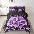 thumbnail image 3 of Feelyou Dreamy Purple Rose Bedding Comforter Set 7 Pieces for Couple, Romantic Valentine's Day Full Bedding Set, Glitter Fashion Diamond Reversible Fitted Sheet Flat Sheet, Microfiber Bedroom Decor, 3 of 9