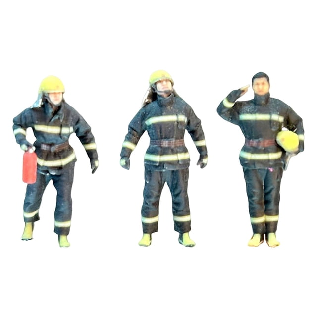 3 figuras de bomberos en miniatura, colección de trenes pintados a mano. 87