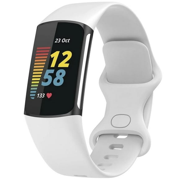 YOPTOP Compatible with Fitbit Charge 5 Bands Women Men, Soft Silicone Adjustable Waterproof Sport Replacement Wristbands Strap for Fitbit Charge 5 / Charge 6 Fitness Tracker,white