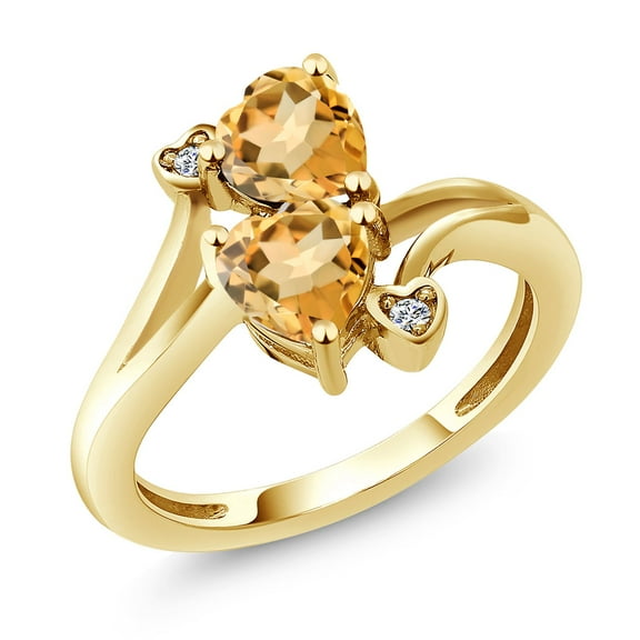 Gem Stone King 18K Yellow Gold Plated Silver Yellow Citrine and White Lab Grown Diamond Ring for Women (1.33 Cttw, Heart Shape 6MM, Gemstone November Birthstone, Available in Size 5, 6, 7, 8, 9)