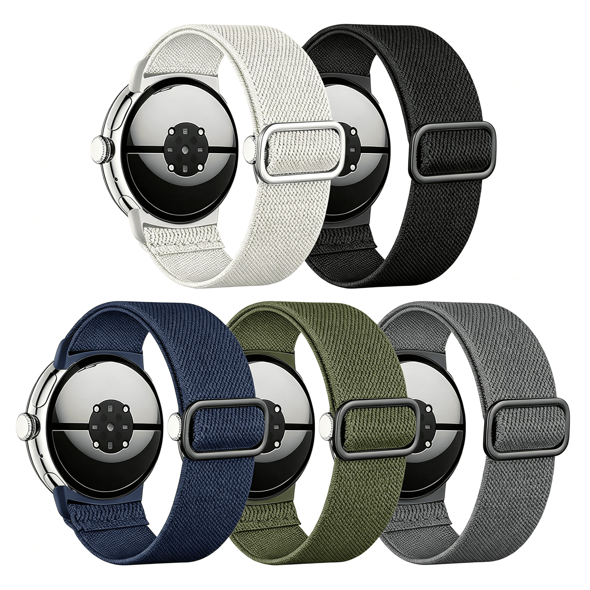 DESIGNICE 5Pcs Stretchy Bands Compatible with Pixel Watch 4 3 Band 41Mm/ Pixel Watch 2 1 Band for Women Men,Soft Nylon Breathable Sport Strap for Smartwatch 41Mm