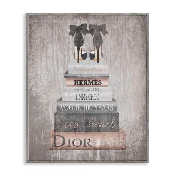 Stupell Industries Contemporary Book Stack Heels Metallic Pink Gray Framed Giclee Art, 16 x 20, by Amanda Greenwood