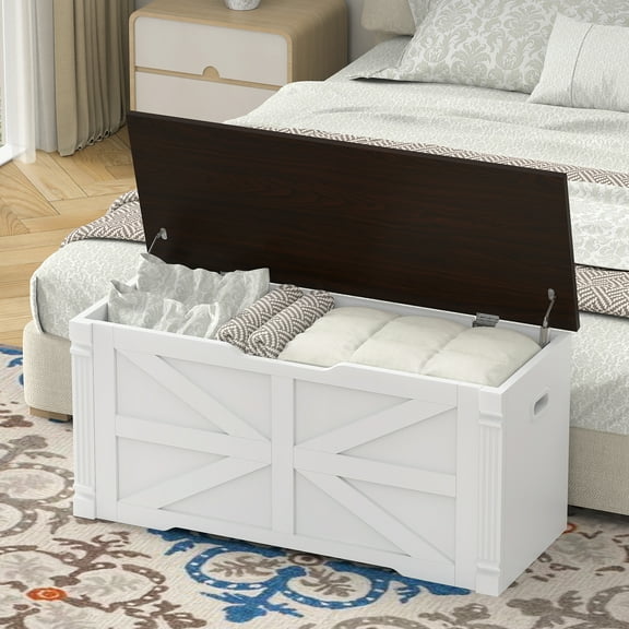 Winkalon Storage Bench, 39.3" Retro Wooden Storage Chest, Wooden Storage Trunk, Toy Chest with Lift Top, Multifunctional Entryway Organizer, for Entryway, Living Room