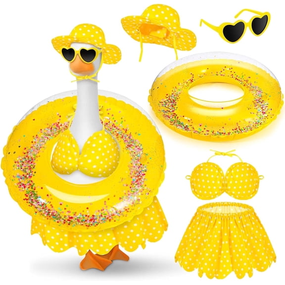 Bikini Goose Outfits for Summer, Beach Style Goose Clothes with Swimsuit, Floatie, Hat & Sunglasses, Yard Decor for 23" Large Porch Geese, 4-Piece Set
