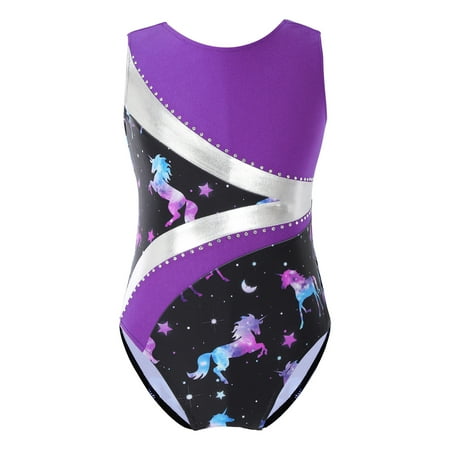 Alvivi Kids Girls Sparkly Sleeveless Gymnastics Leotard Tumbling Dance Bodysuit Shirt Black 8