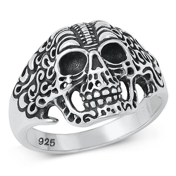 Wholesale Fancy Oxidized Skull Ring .925 Sterling Silver Band Jewelry Female Male Unisex Size 12