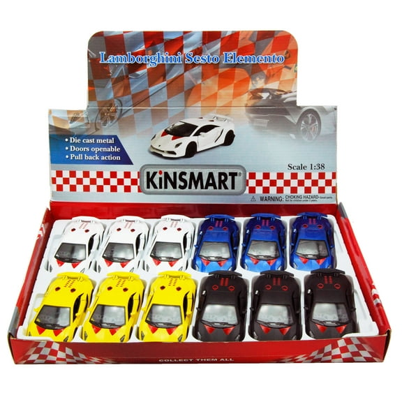 Lamborghini Sesto Elemento Hard Top Diecast Car Package - Box of 12 1/38 Scale Diecast Model Cars, Assorted Colors