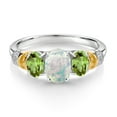thumbnail image 2 of Gem Stone King 2.03 Cttw Oval White Opal Green Peridot and White Diamond 3-Stone Ring for Women | 925 Sterling Silver and 10K Yellow Gold | Wedding Engagement Anniversary Promise Ring | Size 5, 2 of 3