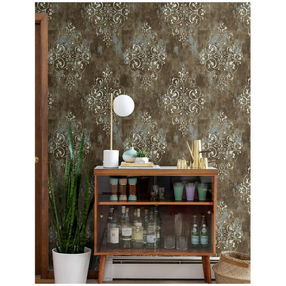 Vintage Damask Thick Peel and Stick Wallpaper 17.7in x 9.8ft Brown/Beige Vinyl Self Adhesive Wall Paper Design for Walls Bathroom Bedroom Home Decor
