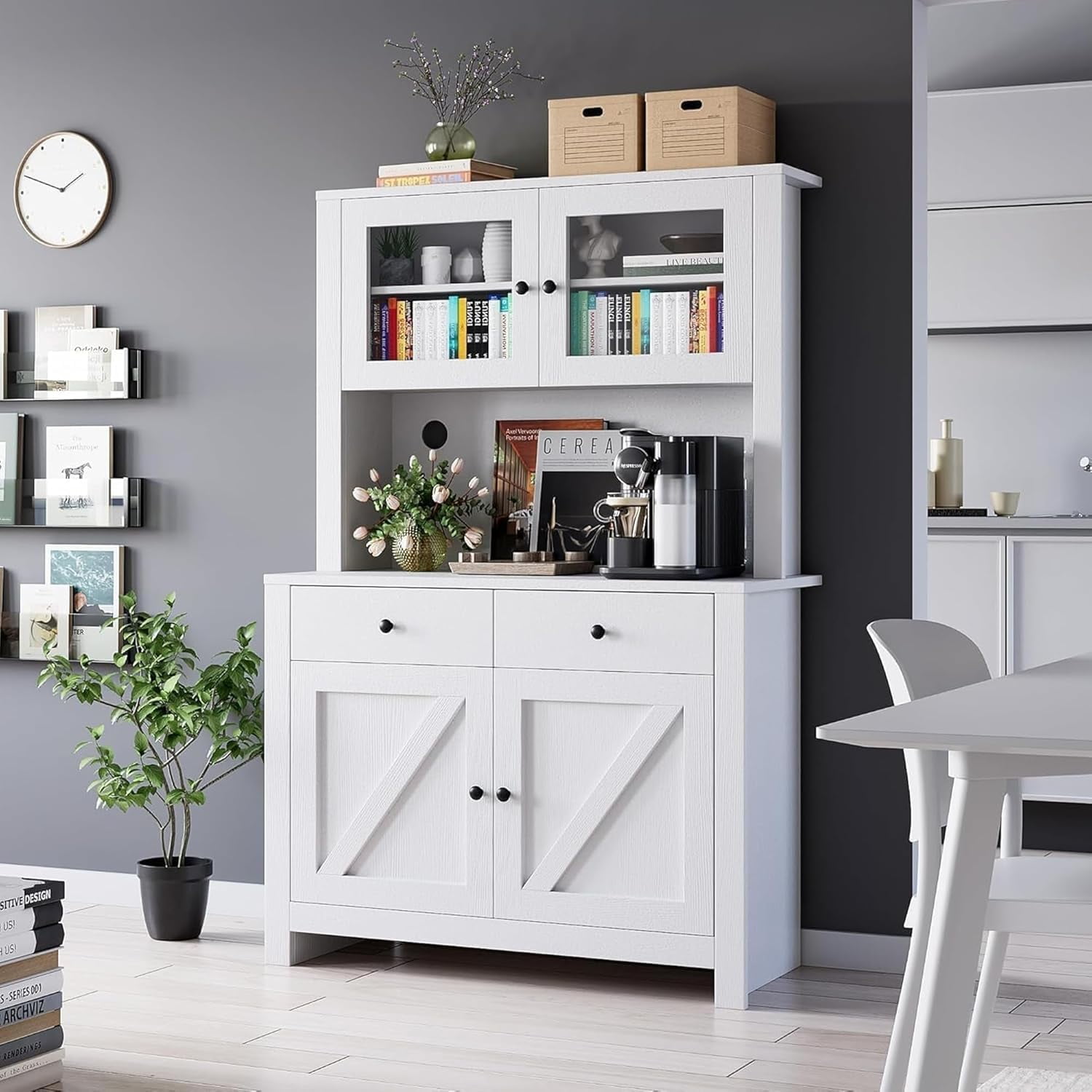 Affordable Choices Versatile Kitchen Food Cabinet with Microwave Stand – Freestanding Storage Cabinet with Drawers and Adjustable Shelves, Perfect for Dining Rooms and Buffets, White Finish