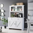 thumbnail image 5 of Kitchen Pantry Cabinet with Microwave Stand, Freestanding Hutch with Drawers, Doors & Adjustable Shelves, Buffet Cabinet with Storage, Food Pantry for Kitchen, Dining Room, White, 5 of 8