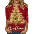 thumbnail image 2 of Christmas Long Sleeve Shirts for Women Aloohaidyvio Women's Casual 3/4 Sleeve Christmas T-Shirts Round Neck Cute Tunic Tops Basic Tees, 2 of 5