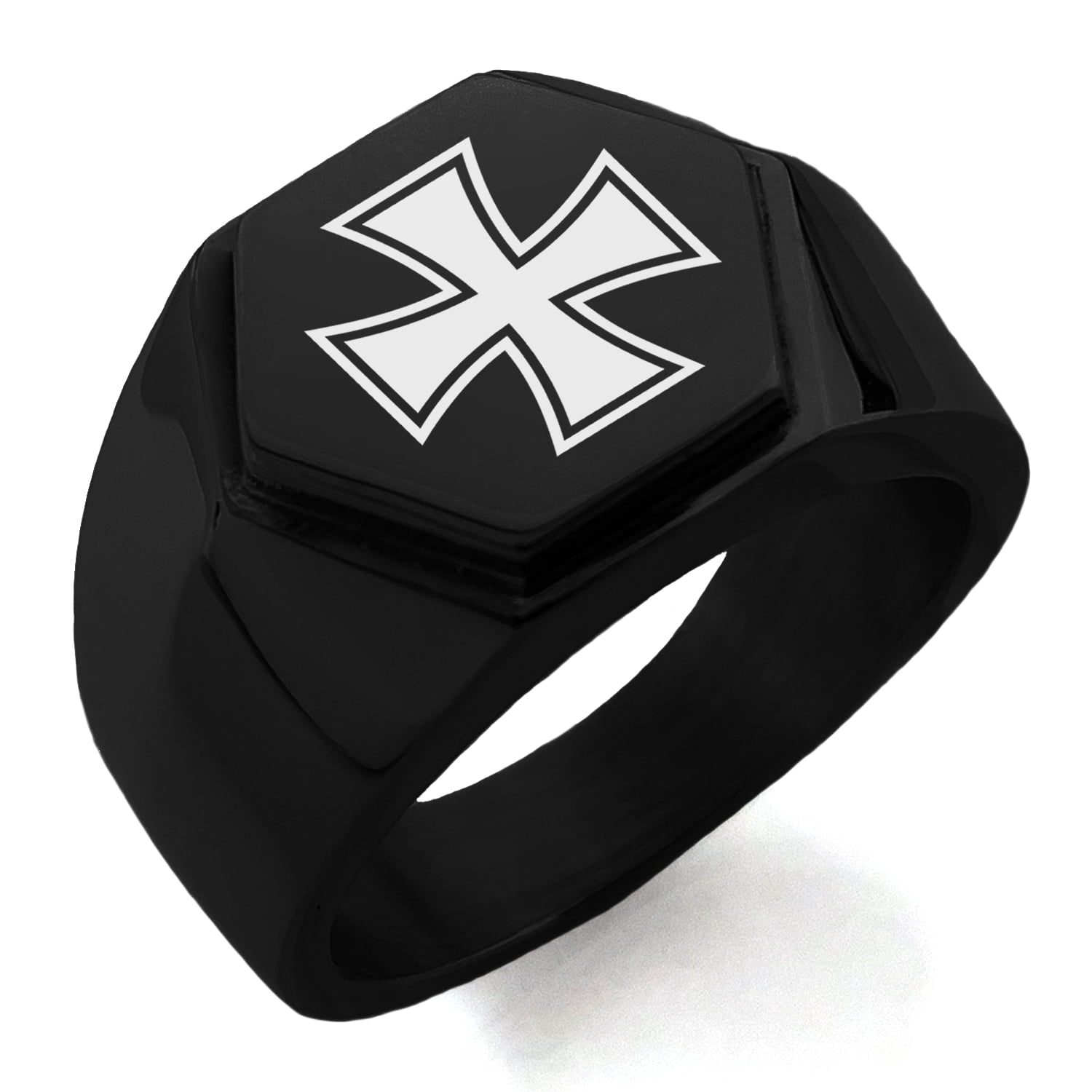 Stainless Steel Polish Finished Six Pattee Crosses Flat Band Ring