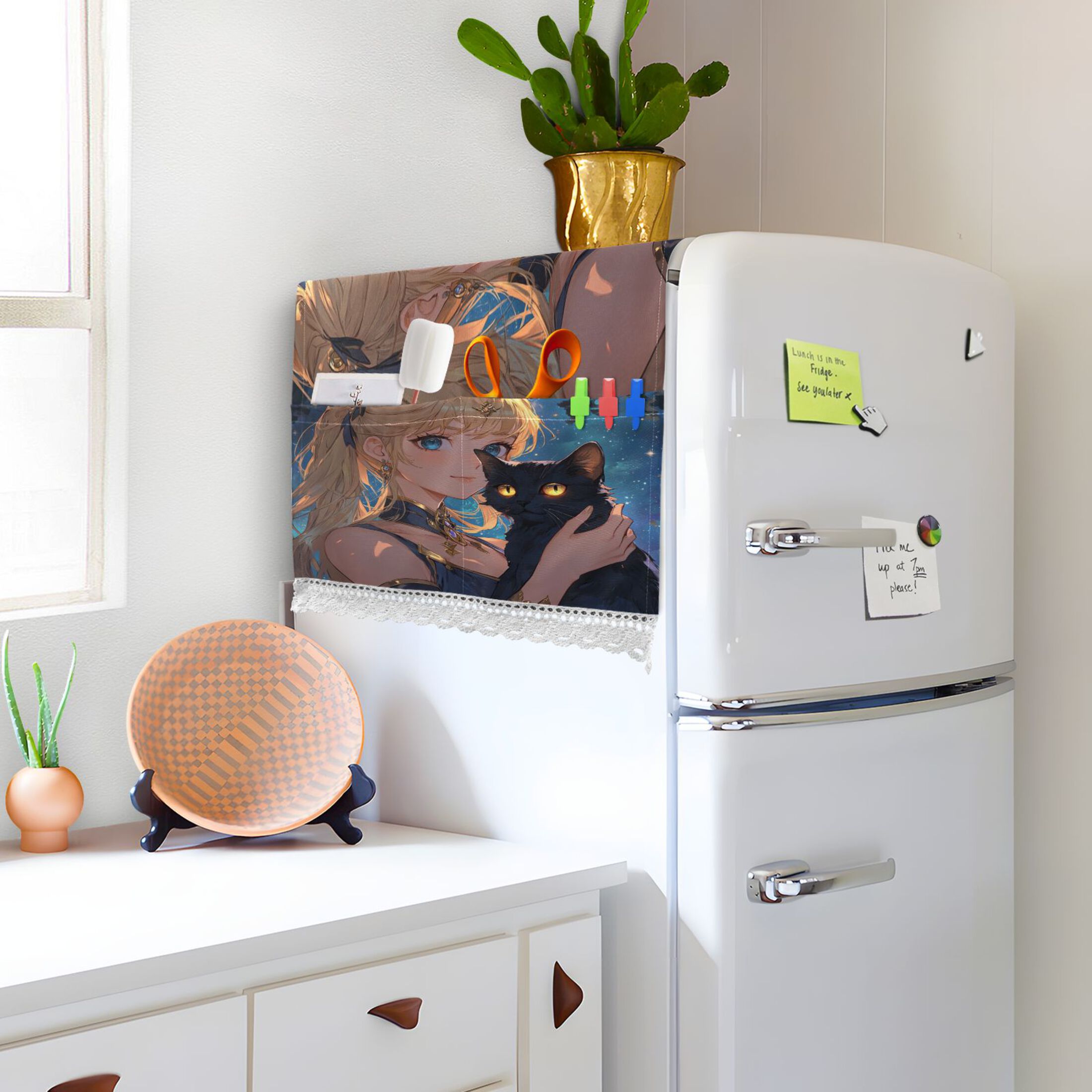 Blonde Hair GirlWasher and Dryer Covers Dust-Proof and Oil Resistant Fridge Cover with 4 Storage Pockets Washing Machine Top Cover for Laundry Kitchen Home 51.2 x 22 In