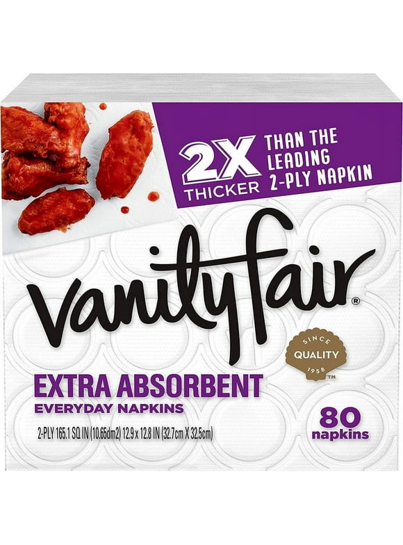 Vanity Fair Extra Absorbent Paper Napkins, 80 2-Ply Disposable Napkins for Messy Meals