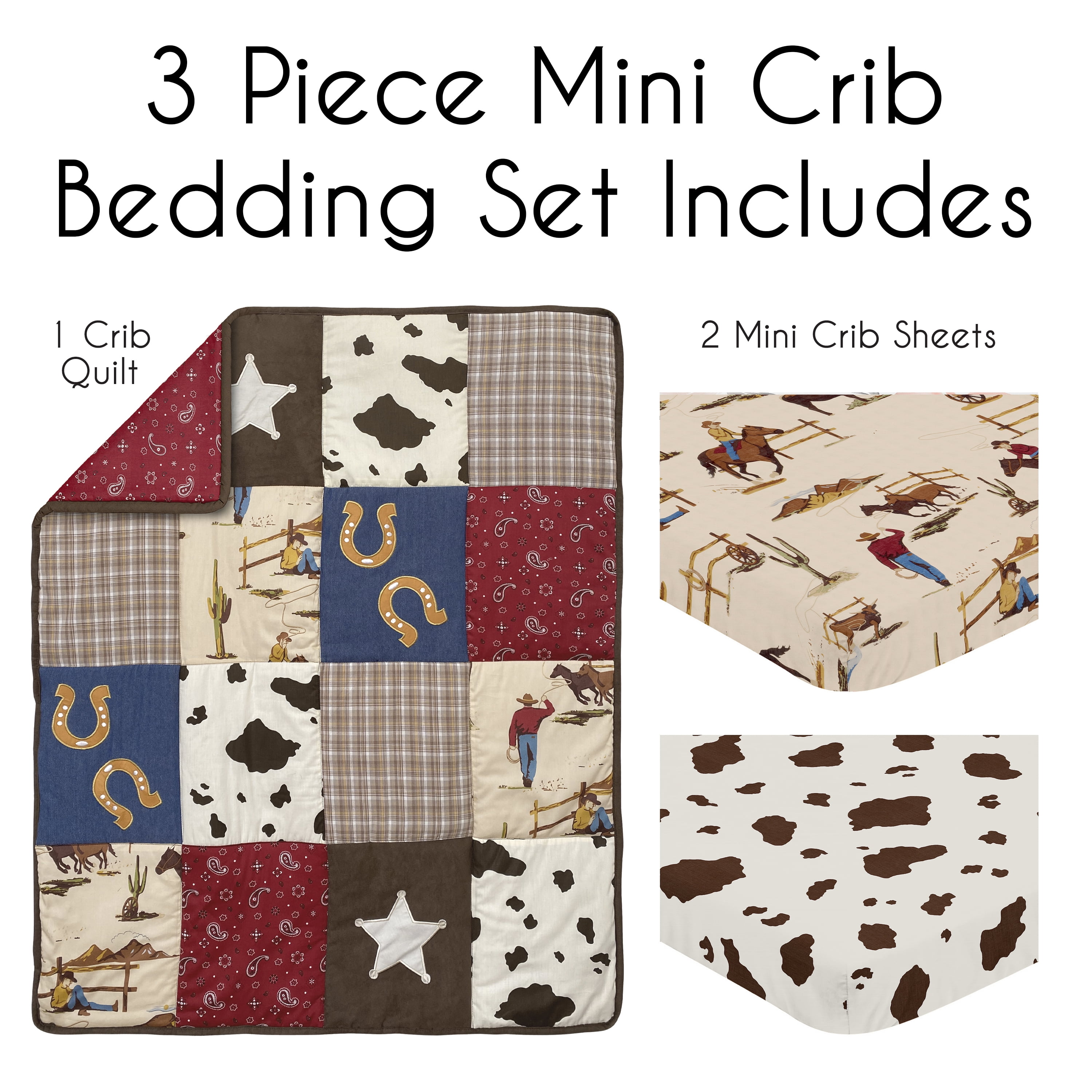 Sweet Jojo Designs Wild West Cowboy Red Blue and Brown 3 Piece Mini Crib Bedding Set