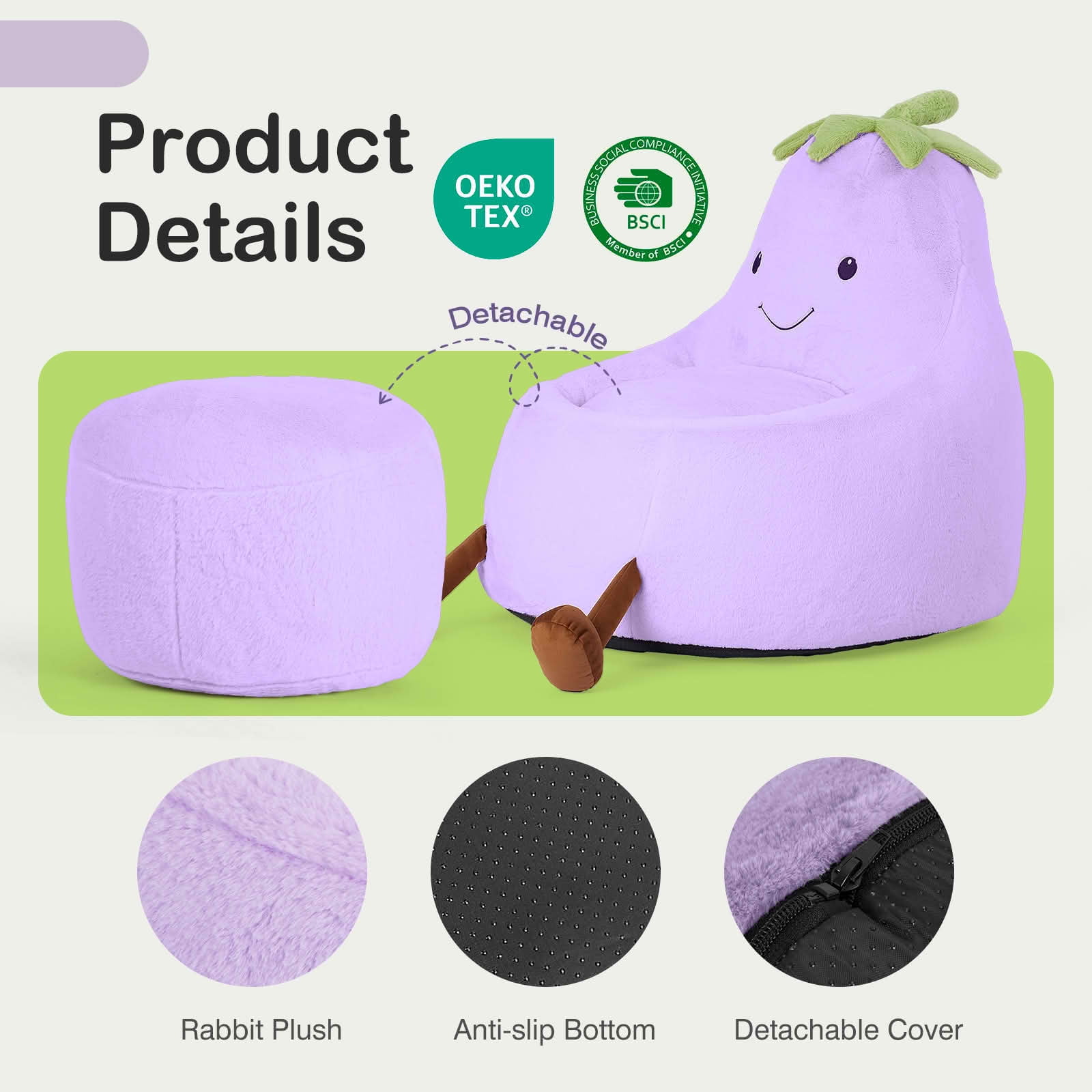 MAYEERTY Toddler Children's Bean Bag Chair Artificial Rabbit Fur Cover Teenager Filled Sofa